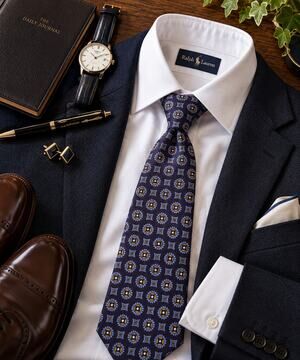 Hugo Boss Black Label Silk Tie Navy Blue Gold Geometric Men's Necktie Italy